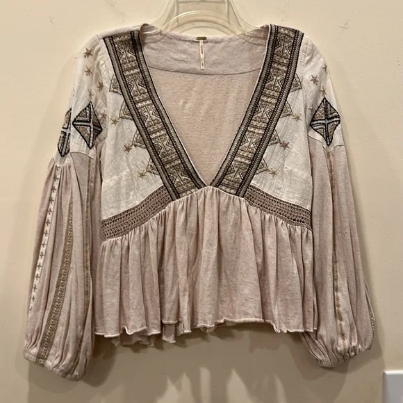 Free People Aria Embroidered‎ Top Size Small - Picture 2 of 8